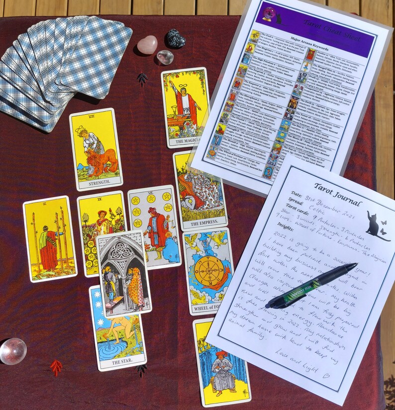 Guide complet de l'aide-mémoire sur le tarot, lot de 13 pages, mots-clés majeurs et mineurs, cartes du tribunal, combinaisons de tarot, éléments, numérologie, jeux de tarot. image 10