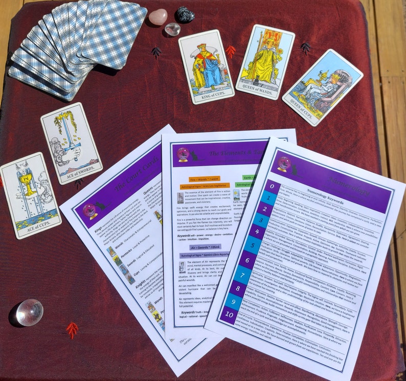 Tarot Cheat Sheet complete guide, 13 page bundle, Major & Minor keywords, Court cards, Tarot suits, Elements, Numerology, Tarot spreads. image 8