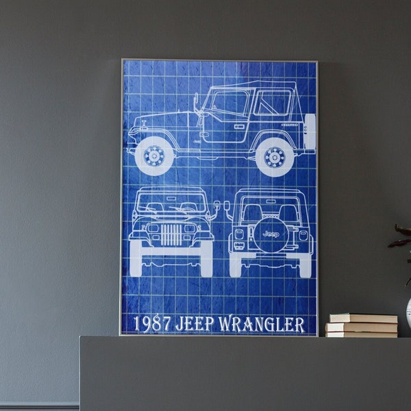 1987 Jeep Wrangler, Jeep Wrangler, Jeep, Blueprint Art, Wall Decor, Jeep Blueprint, Original, Gift, Wall Art Print, Jeep Lover