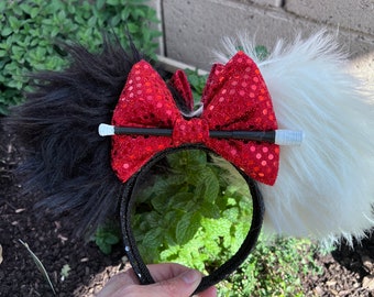 Cruella de Vil Inspired Mickey Ears, Mickey Ears, Minnie Ears, Disney Ears, Mouse Ears, 101 Dalmatians Ears