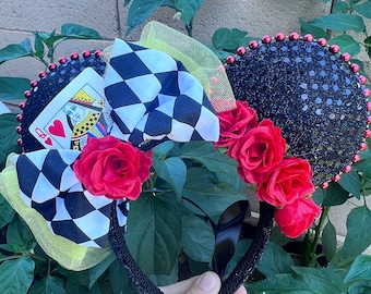 Queen of Hearts Inspired Mickey Ears, Mickey Ears, Minnie Ears, Disney Ears, Mouse Ears