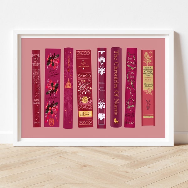 The Burgundy Book Spine Collection | Pretty Book Spine Print | Book Spine Illustration | Book Spine Print