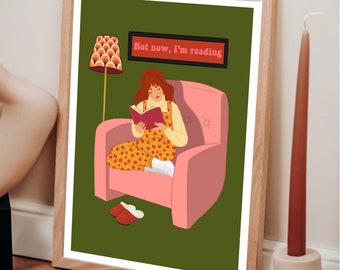 Woman Reading Print | Personalised Book Art | Bookworm | Bookish Gift | Book Lover Present | Office Print