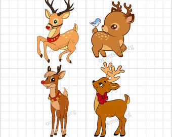 Kawaii Reindeer svg files for Cricut, Christmas Reindeer svg Bundle, Christmas Reindeer png, Reindeer Face svg, Deer svg, Svg Designs