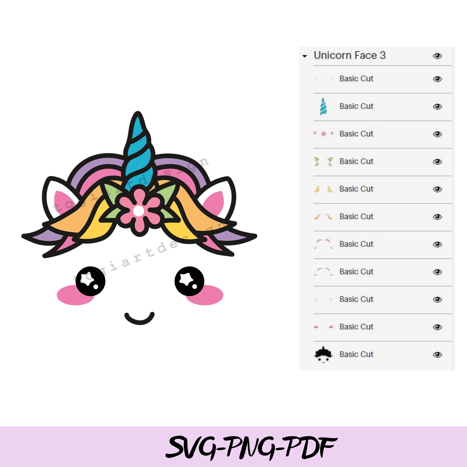 Kawaii Unicorn Face Svg Files for Cricut Unicorn Face Svg - Etsy