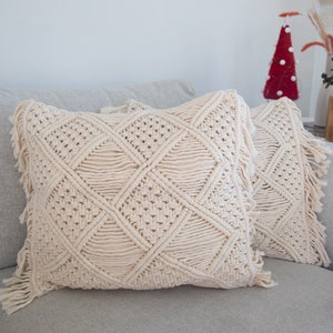 Makramee Kissenhülle / Makramee Kissenbezug / Creme Boho Kissenbezug