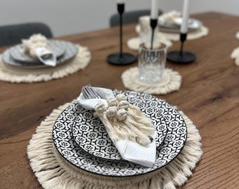 Handmade Macrame Placemat / Round Cotton Boho Table Mat