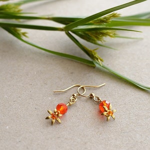 Gold and orange crystal delicate floral earrings