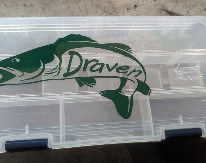Boîte de matériel de pêche personnalisée avec décalcomanie en vinyle personnalisée