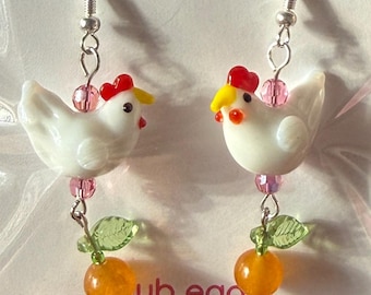 Orange Chicken Beaded Earrings