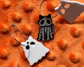 Skeleton Cat Ghost Earrings