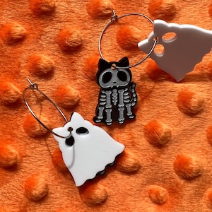 Skeleton Cat Ghost Earrings