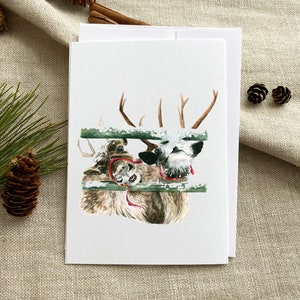 Carte de renne de Noël | 5x7 | Avec enveloppe | Carte de voeux de vacances aquarelle