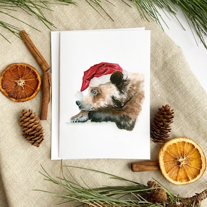 Carte de voeux de vacances d’ours de Noël | 5x7 | Aquarelle | Avec enveloppe