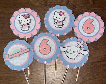 Adorno para cupcakes de Hello Kitty, adorno para cupcakes de Cinnamoroll, adorno para cupcakes de Kitty Kawaii, nombre y edad personalizados en 3D, adorno para cumpleaños