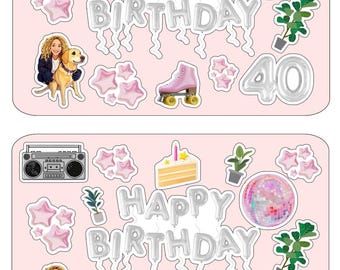 Hoja de pegatinas de cumpleaños, para diario creativo, álbum de recortes, collage para agenda (5x7 pulgadas)