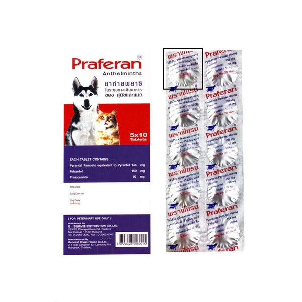 10 Praferan Dewormer Wormer Tapeworm Roundworm for dogs/cats 1TAB/10KG,22LB EXP2025
