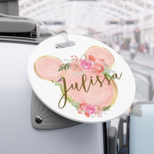 Etiqueta de bagagem em aquarela Minnie, rosa, etiqueta de bagagem Disney, etiqueta de férias, acessórios de viagem, presentes Disney, enchimentos, ideia de presente personalizada