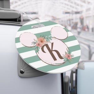 Etiqueta de bagagem inicial da Minnie, etiqueta de bagagem Disney, etiqueta de férias, acessórios de viagem, presentes Disney, enchimentos, carta, presente personalizado, floral