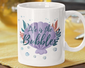 La vida es la taza de café de burbujas, la taza de Disney, la taza inspirada en la sirenita, la taza de café de Disney, la taza de Ariel, la taza de sirena, bajo el mar