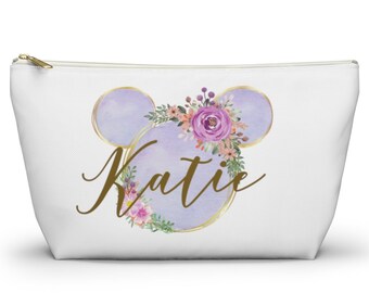 Personalisierte Lila Aquarell Accessoire Tasche, Disney Kosmetiktasche, Mickey Tasche, Disney Reisetasche, Disney Tasche, Disney Federmäppchen, Mickey