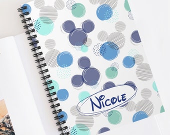 Cuaderno personalizado de lunares azules, cuaderno de Minnie Mouse, oficina de Disney, hogar de Disney, diario de Disney, regalos de Disney, libro Magic Kingdom