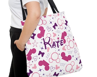 Personalisierte lila Tote Bag, versteckte Mickey Bag, Minnie Bows, Modern Chic, Subtile Mickey, Minnie Tote, Gepäck, Geschenk, Park Tasche, Handtasche