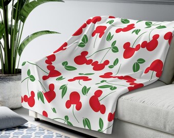 Mickey Cherries Deken, Disney Sherpa Fleece Deken, Bank Deken, Minnie Mouse Gooi, Disney Home Decor, Disney Geschenken, Woonaccessoires