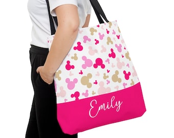 Personalized Pink Minnie Canvas Tote Bag, Disney Bag, Minnie Tote Bag, Mickey Mouse Shopping Bag, Disney Gift Ideas, Disney Park Bag