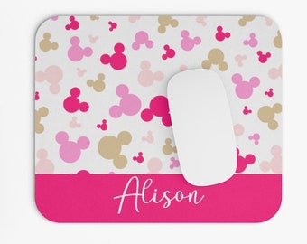Personalized Pink Minnie Mouse Pad, All Over Mickey Mouse Pad, Disney Office Decor, Home, Disney Mouse Mat, Disney Gifts, Pink Desk Pad