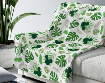 Manta hawaiana de Mickey, Manta de lana de Sherpa de Disney, Manta de sofá de Disney, Manta de lanzamiento tropical, Decoración del hogar de Disney, Vida de Disney, Verde