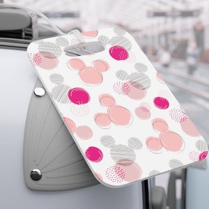 Etiqueta de bagagem personalizada Disney de bolinhas rosa, etiqueta de bagagem Disney, impressão inspirada na Disney, etiqueta de férias, acessórios de viagem, ideia de presente Disney