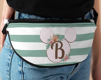 Initial Minnie Fanny Pack, Disney Fanny Pack, Minnie Ears Bag, Floral Stripe Fanny Bag, Disney Waist Bag, Sling Bag, Cross Body Bag, Hip Bag