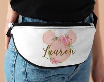 Disney Pink Personalized Fanny Pack, Disney Waist Bag, Mickey Travel Bag, Purse, Cross Body Bag, Sling Bag, Money Belt Bag, Disney Park Bag