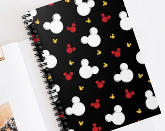 Cuaderno de fondo negro de Disney, Cuaderno de Mickey, Oficina de Disney, Hogar de Disney, Diario de Disney, Planificador de Disney, Cuaderno impreso de Mickey All Over