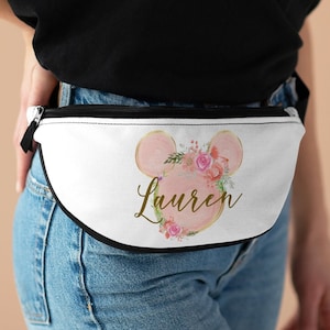 Disney Pink Personalized Fanny Pack, Disney Waist Bag, Mickey Travel Bag, Purse, Cross Body Bag, Sling Bag, Money Belt Bag, Disney Park Bag