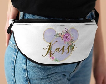 Disney Purple Personalized Fanny Pack, Disney Waist Bag, Mickey Travel Bag, Purse, Cross Body Bag, Sling Bag, Money Belt Bag, DisneyPark Bag