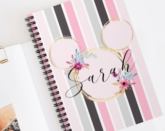 Diario Minnie personalizado a rayas, Cuaderno de Mickey Mouse, Planificador, Disney Office, Disney Home, Disney Journal, Regalo disney, Cuaderno rosa