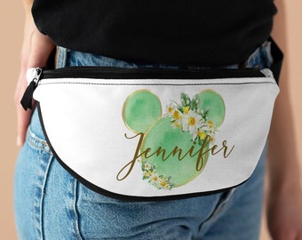 Disney Green Personalized Fanny Pack, Disney Waist Bag, Mickey Travel Bag, Purse, Cross Body Bag, Sling Bag, Money Belt Bag, Disney Park Bag
