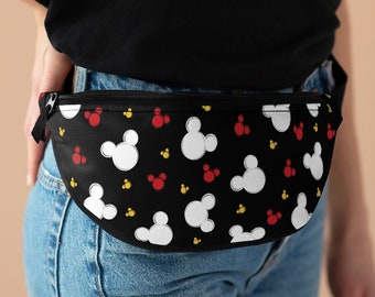 Saszetka biodrowa Mickey Ears Black Background, saszetka biodrowa Disney, torba podróżna Mickey, torebka z motywem parku rozrywki, torebka cross body, torba typu sling, pas na pieniądze