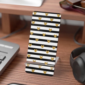 Supporto per smartphone con stampa nera e oro, supporto per cellulare Disney, supporto per telefono Disney, stampa completa, accessori per ufficio Disney, decorazioni