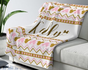 Manta de Mickey personalizada, estampado azteca, manta de lana de Disney, manta de sofá de Disney, manta de lanzamiento de Mickey Mouse, impresión geométrica de Disney