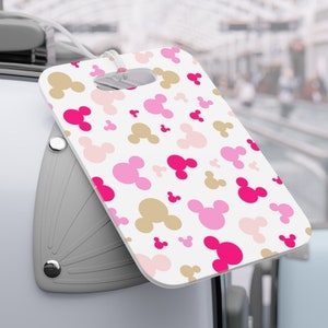 Etiqueta de bagagem personalizada com orelhas de Minnie rosa, etiqueta de bagagem Disney, impressão inspirada na Disney, etiqueta de férias, acessórios de viagem, ideia de presente Disney