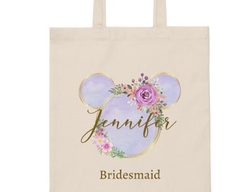 Personalized Disney Canvas Tote Bag, Mickey Ears Bag, Minnie Tote Bag, Disney Shopping Bag, Disney Bachelorette, Bridesmaid Gift, Wedding