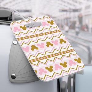 Etiqueta de bagagem personalizada rosa Minnie Aztec, etiqueta de bagagem Disney, impressão inspirada na Disney, etiqueta de férias, acessórios de viagem, ideia de presente Disney