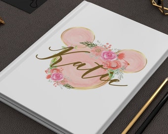 Journal personnalisé de Disney rose, carnet d'aquarelle, décor de bureau de Disney, maison de Disney, planificateur de Disney, cadeaux de Disney, journal de couverture rigide