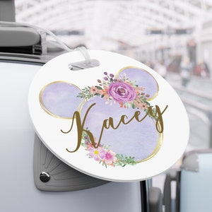Etiqueta de bagagem em aquarela Minnie, roxa, etiqueta de bagagem Disney, etiqueta de férias, acessórios de viagem, presentes Disney, enchimentos, ideias para presentes personalizados