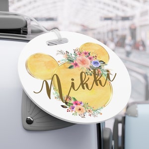 Etiqueta de bagagem em aquarela Minnie, amarela, etiqueta de bagagem Disney, etiqueta de férias, acessórios de viagem, presentes Disney, enchimentos, ideia de presente personalizada