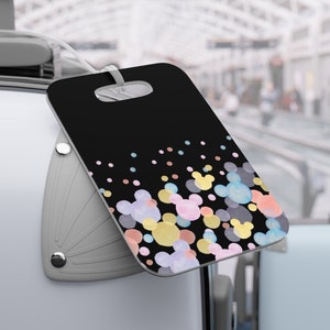 Etiquetas de bagagem personalizadas coloridas, etiqueta de bagagem Disney, impressão inspirada na Disney, etiqueta de férias, acessórios de viagem, presentes Disney, presente Mickey