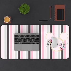 Stripe Disney Desk Mat, Disney Office Decor, Disney Mouse Pad, Disney Stationery, Minnie Mouse Pad, Disney Pink Laptop Mat, Computer Mat